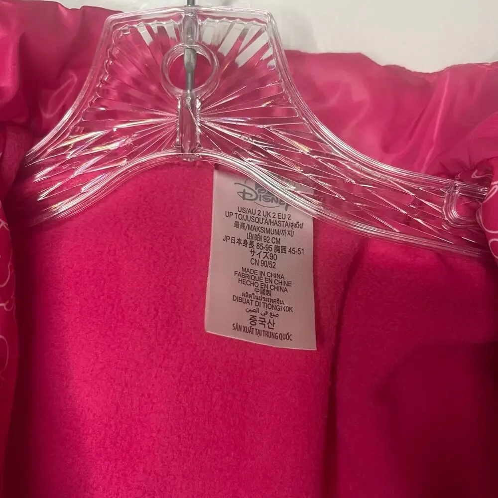 Disney Minnie Mouse Pink Puffer Jacket Toddler Girl Hooded Fleece Lined Coat 2T